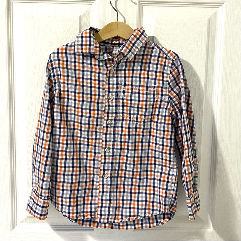 Cat and Jack Boys Button Down Shirt / Long Sleeve/ Size XS 4/5 Blue Orange